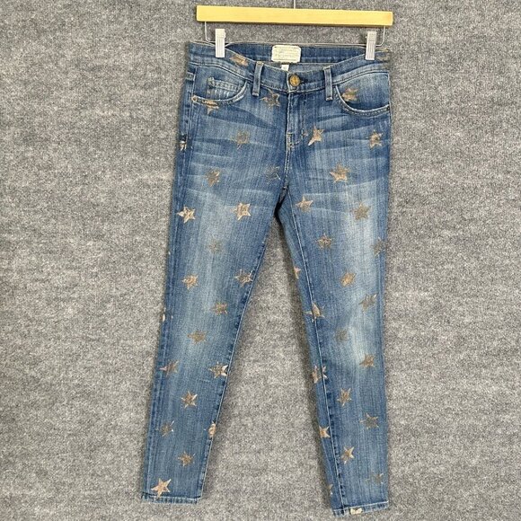 Current/Elliott Denim - Current Elliott Jeans Womens 26 Blue Faded Denim Gold Stars Skinny Cropped Pants